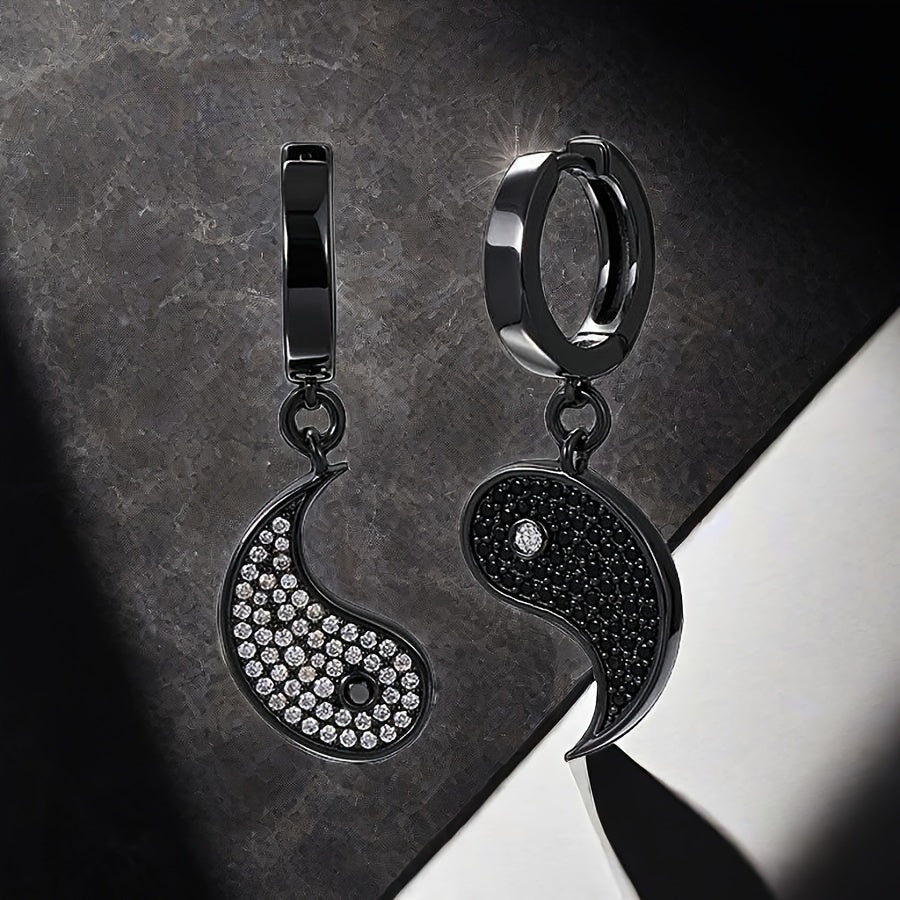 1 Pair Yin Yang Tai Chi 304 Stainless Steel Rhinestones Earrings for Men - Funky Street Style Unisex Jewelry, Symbolic Balance Design, Birthday & Friendship Gifts for Him/Her, Gift Box Included, Fashion Accessory, Intricate Detailing