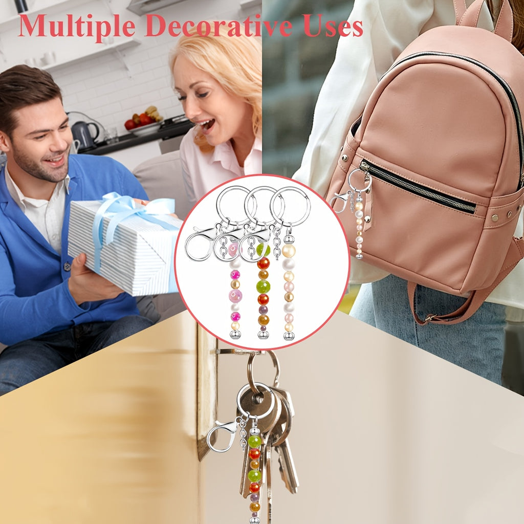 12/24pcs Stainless Steel Beadable Keychain Blanks Beaded Keychain Kit for Crafting Metal Keyring Pendant with Charms for Gifts Christmas & Halloween Gift Key Chain Pendant Production Supplies