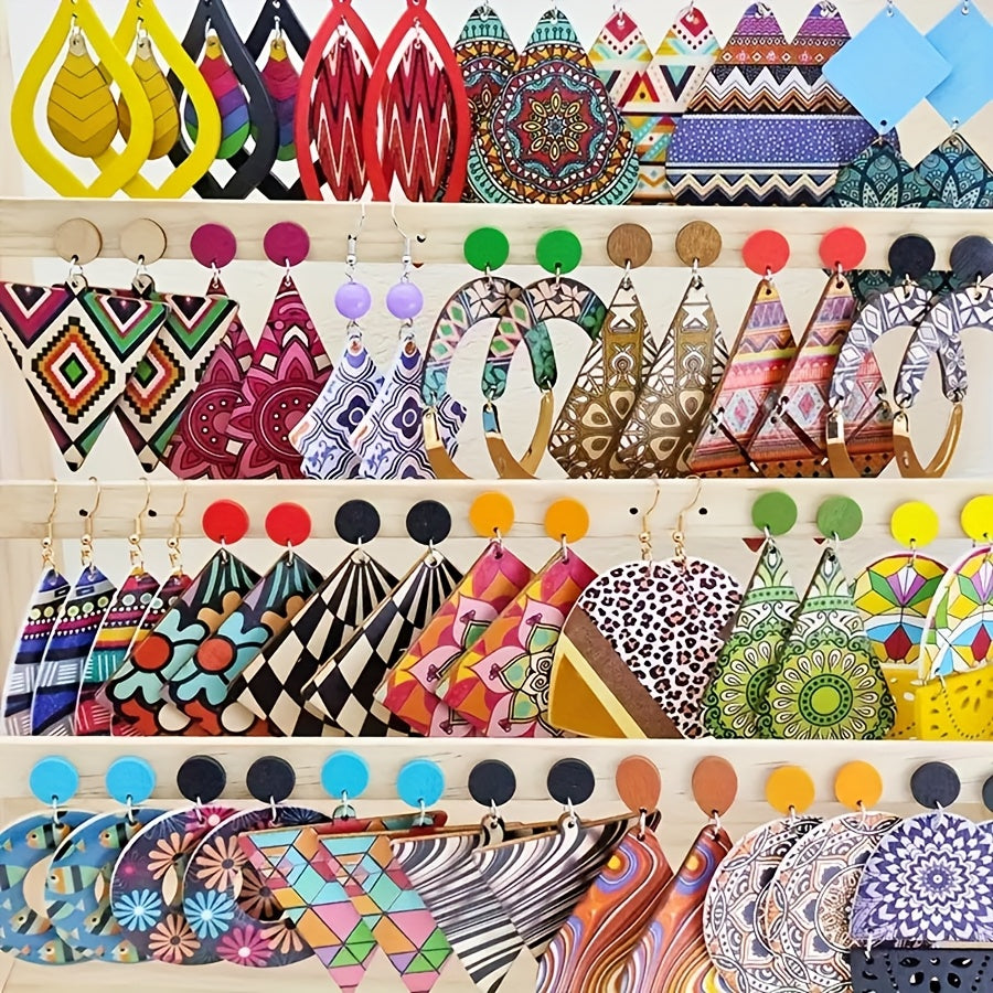 Random 10/20 Pairs/Pack of Vintage Color Printed Women'S Earrings with Elegant Bohemian Mixed Style Multi Piece Set Earrings for Parties, Daily Wear Earrings, Fashion Jewelry, The Best Gift