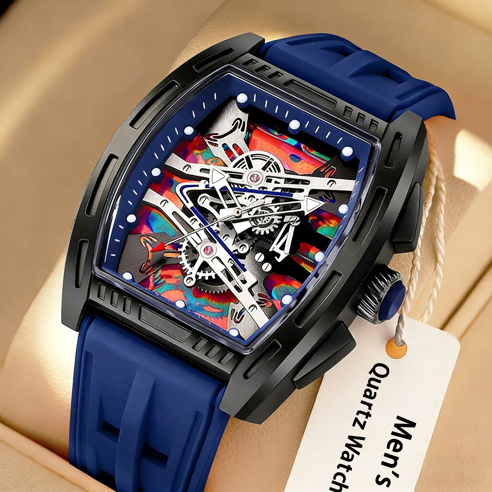 Relogio Masculino Top Brand Men'S Barrel Shape Watches, Luxury Male Quartz Wristwatch, Trendy Retro Style Watch For Man, Silicone Strap, Fashion Trend Men Business Watch, Holiday Birthday Gifts