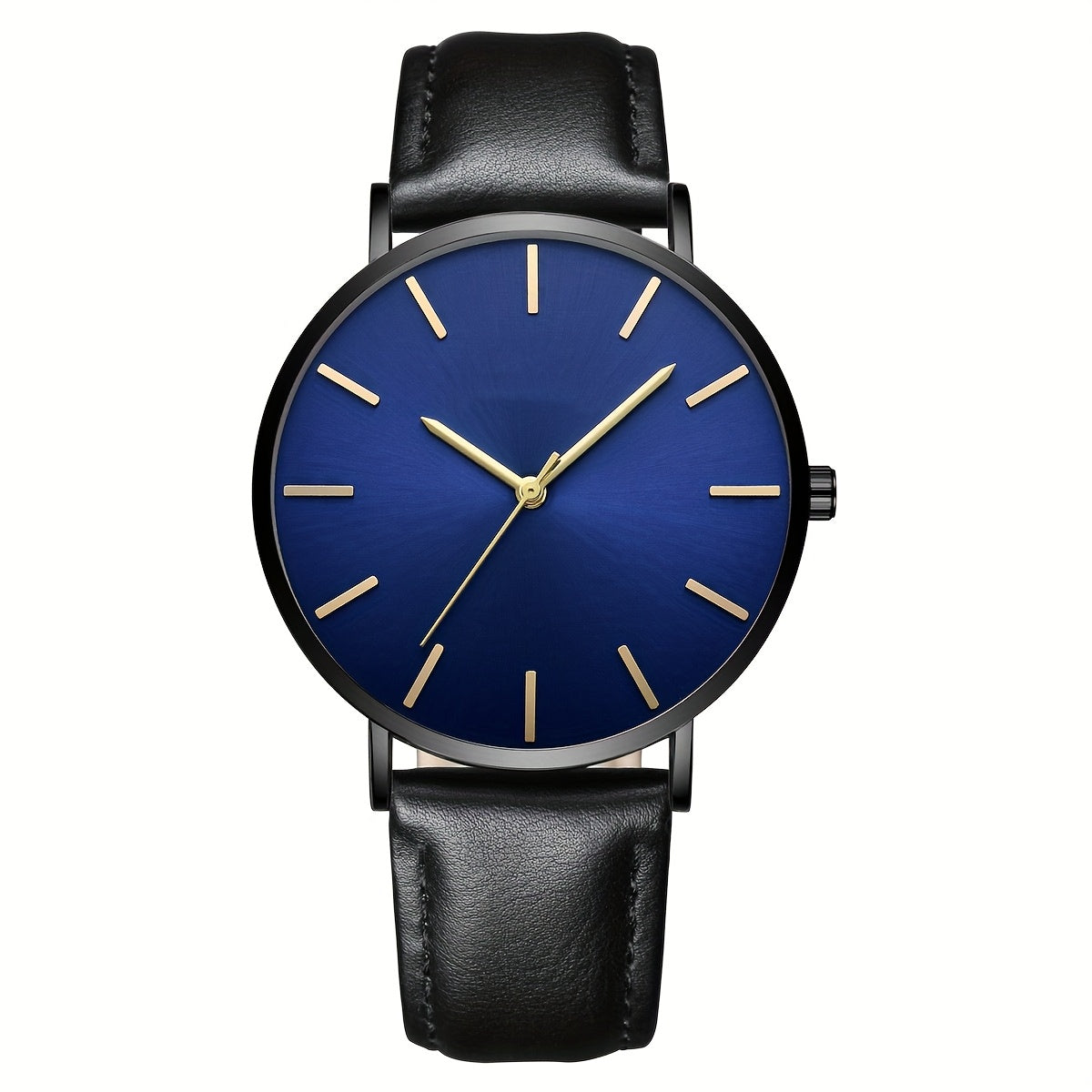 Minimalist Watch for Men Analog Quartz Round Dial PU Leather Strap Stainless Steel Case Elegant Casual Business Wristwatch Low Maintenance Black Blue