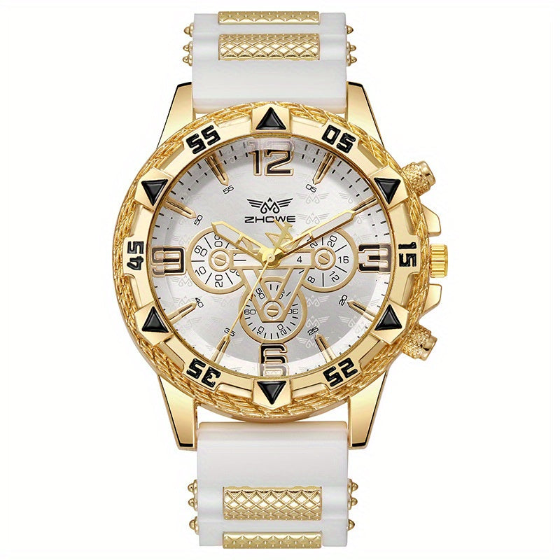 [Luxury Men's Watch] 2pcs Luxury Men's Watch - Large Dial, Silicone Strap | Sports, Casual, Business Quartz Watch