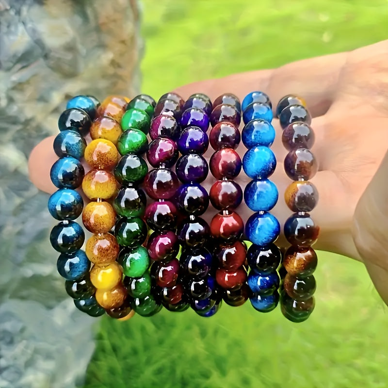Set of 8 Bracelets Made from 8Mm Tiger Eye Stones - Crafted by Hand, Fashionable And Long-Lasting, Ideal for Everyday Use - Designed for Everyone - an Excellent Present for Valentine'S Day, Birthdays, Or Any Special Event