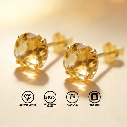 Natural Citrine Earrings 925 Silver - 2 Carat Rose Cut Hypoallergenic Studs, November Birthstone Minimalist Jewelry, Elegant Daily Accessory & Valentine's Day Gift