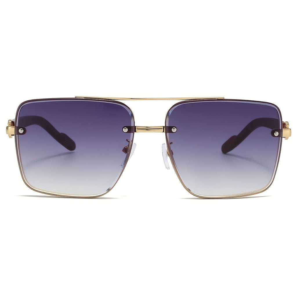 VIUIRNKA Women's Fashion Glasses, Unisex Square Fashion Frame with Unique Double Bridge Design, Vintage Wood Grain Texture, Light Luxury Style, Sun Protection, Suitable for Daily Wear, Driving, Travel, and Street Photography, Ideal for Various