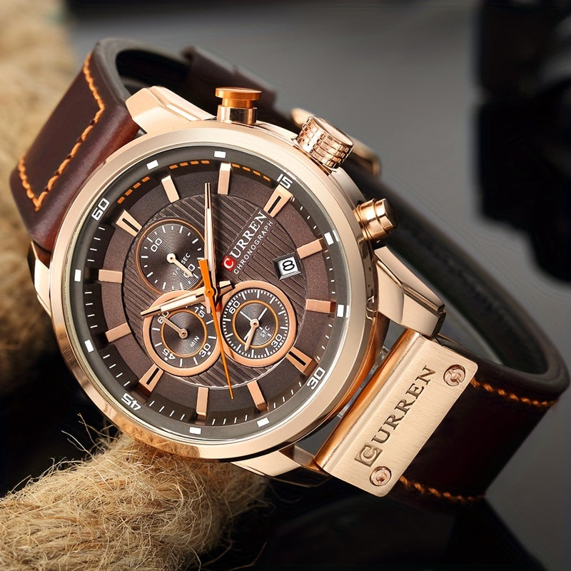 Men's Chronograph Sport Quartz Watch – Stopwatch, Date Display, Round Dial Wristwatch for Men in Brown, Blue, Black, Grey & More Colors