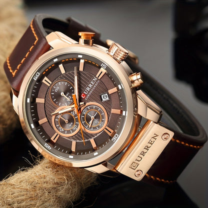 Men's Chronograph Sport Quartz Watch – Stopwatch, Date Display, Round Dial Wristwatch for Men in Brown, Blue, Black, Grey & More Colors