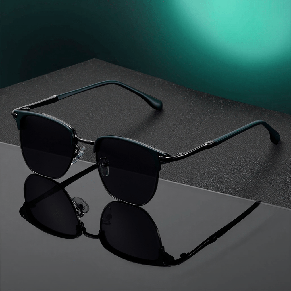 Unisex Retro Semi-Rim Frame UV400 Sunglasses - Classic Half Frame Design with Case & Cleaning Cloth - Stylish Eyewear for Daily And Travel Use