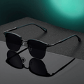 Unisex Retro Semi-Rim Frame UV400 Sunglasses - Classic Half Frame Design with Case & Cleaning Cloth - Stylish Eyewear for Daily And Travel Use
