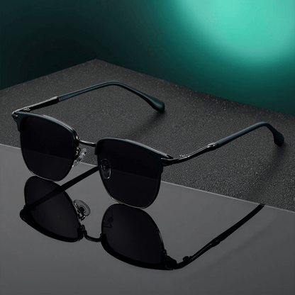 Semi-Rim Sunglasses UV400 for Men & Women – Retro Half Frame Vintage Tinted Lens Eyewear with Case & Cleaning Cloth, 4 Colors for Daily Wear, Travel & Driving