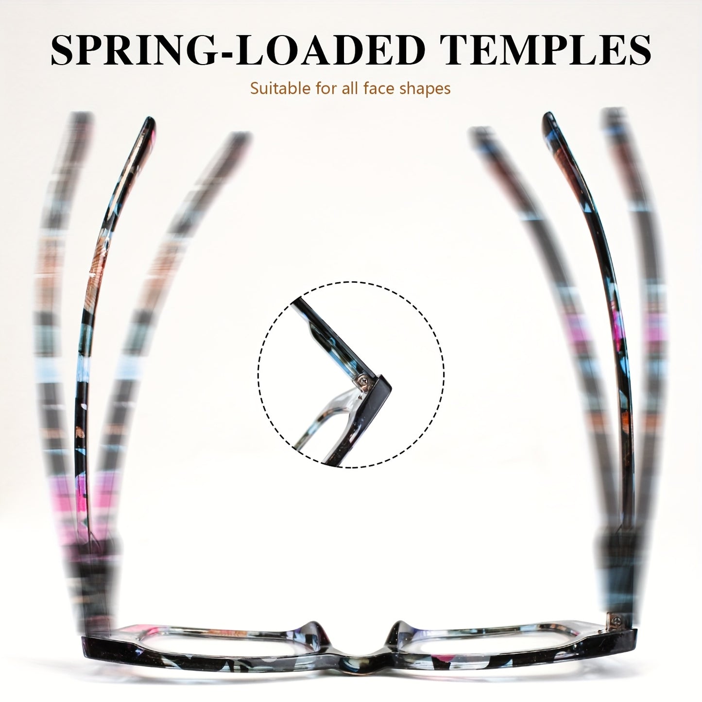 Reading Glasses for Women 7 Pack - Large Square Frame with Spring Hinges Vintage Print Design +1.0 to +4.0 Magnification, Durable PC Frame Comfortable Fit Stylish Readers for Everyday Use