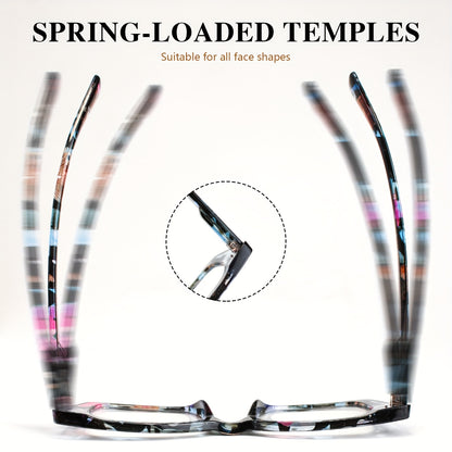 Reading Glasses for Women 7 Pack - Large Square Frame with Spring Hinges Vintage Print Design +1.0 to +4.0 Magnification, Durable PC Frame Comfortable Fit Stylish Readers for Everyday Use