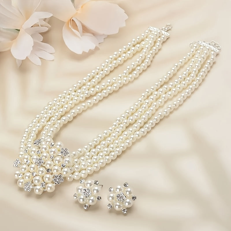 Bridal Jewelry Beads Necklace, High End And Luxurious, One Necklace+one Pair Of Earrings, Wedding Dress Accessories, Stage Performance, Evening Party Necklace