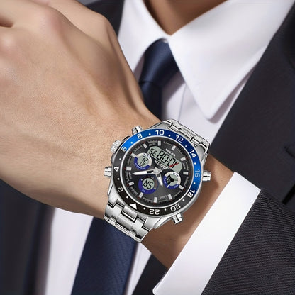 JOEFOX Men's Vintage Business Chronograph Watch – Dual Movement Steel Band, Waterproof, Band Adjustment Tool Included, Father's Day Gift