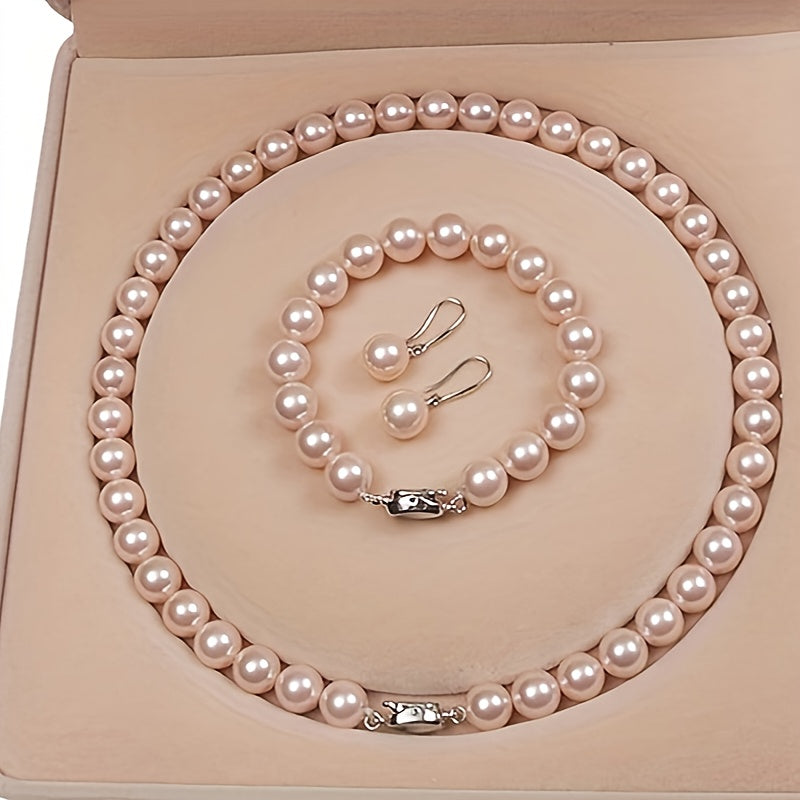 [Freshwater Freshwater Pearls Necklace Jewelry Set] 925 Sterling Silvery Freshwater Cultured Freshwater Pearls Necklace Set with Amazing Bracelet and Earrings Jewelry Set - Gift for Others, Banquet, Party, Autumn and Winter Sweater Accessories