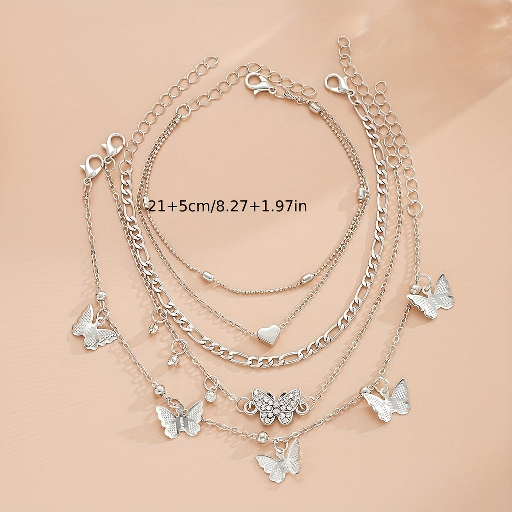 Set of 22 Easy Faux Pearl Anklets Featuring Geometric Designs, Butterfly Twists, And Love Star Chains, Perfect for Women'S Daily Wear, Light Luxury, Parties, Beach Vacations, Dates, And Gifting