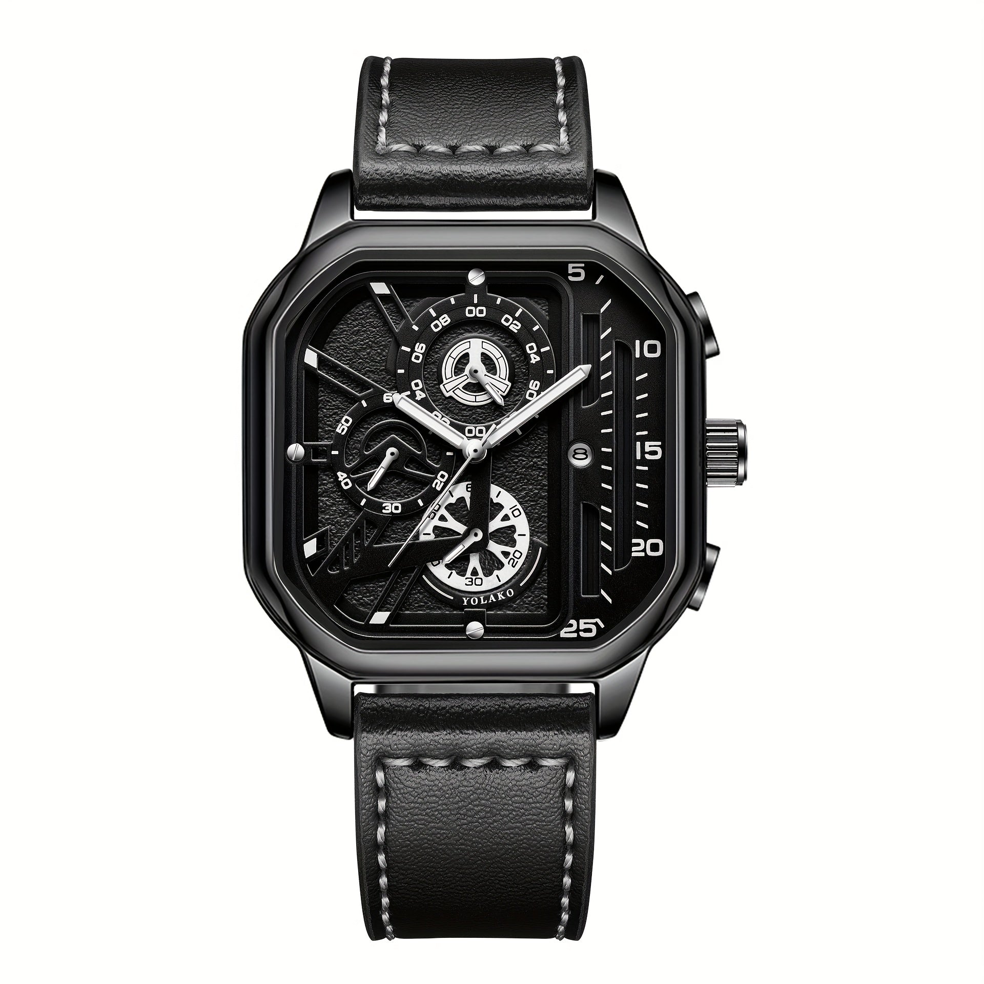 [ Quartz Watches for Men ] 1/4pcs/Set Vintage Faux Leather Watches, Stylish Black Sport Wrist Watch, Square Dial, Casual Watches | Clothing Additions | Business Watches | Reloj Para Hombre