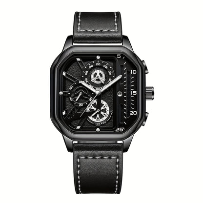 Square Watch for Men Vintage Faux Leather Strap Quartz Analog Wristwatch Polygon Dial Business Casual Sport Watch Father's Day Gift Set 1pc or 4pcs