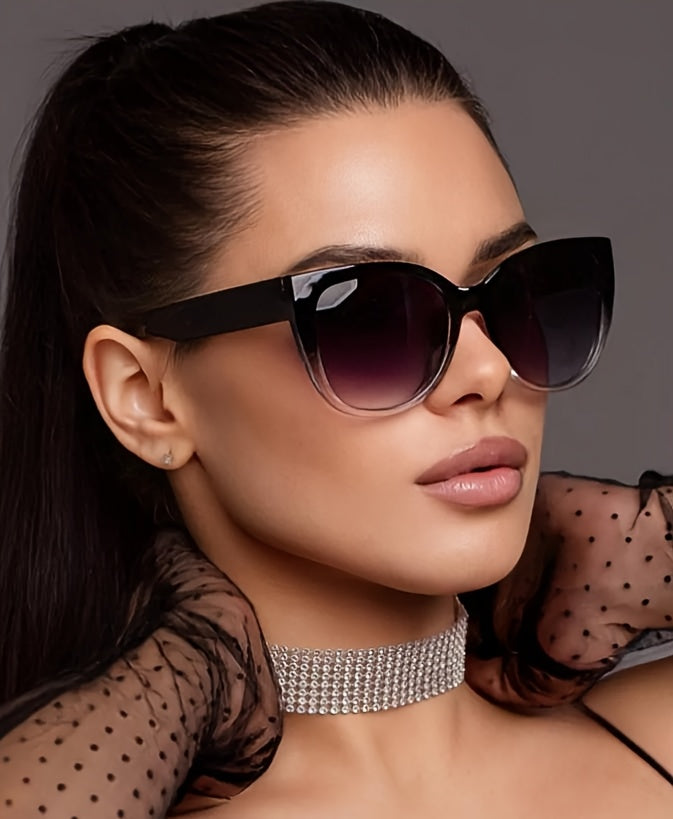 Gradient Cat Eye Sunglasses Men Women Oversized Retro Fashion Gradient Black Lens Summer Eyewear for Beach Vacation Travel Cruise Trendy Unisex Accessories Must-Have