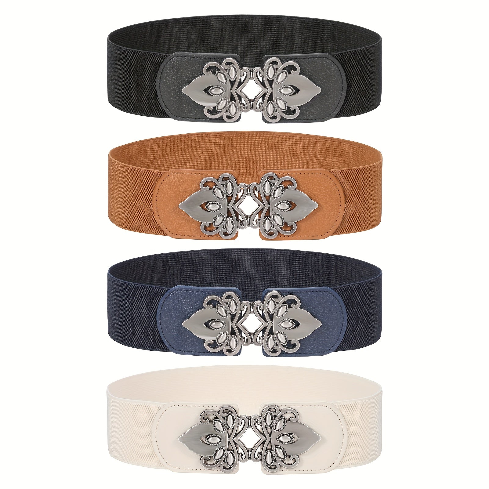 Wide Elastic Waist Belt Women 4 Pack Vintage Elastic Tie Waistband Corset Belt Set Boho Stretch Cinch Belt for Dress Jeans S M L XL Multiple Styles