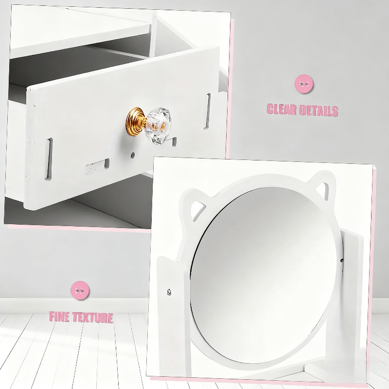 Jewelry Box, Dressing Table with Cat Ear Mirror, Perfect Choice for Home or Bedroom Organization, Durable Construction, Ideal for Birthdays, Christmas, and as a Gift.