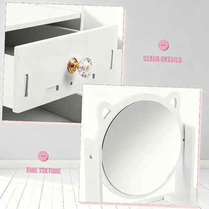 Jewelry Box with Cat Ear Mirror Large Dressing Table Organizer for Bedroom Home Storage Cute Aesthetic Jewelry Organizer Birthday Christmas Gift for Her