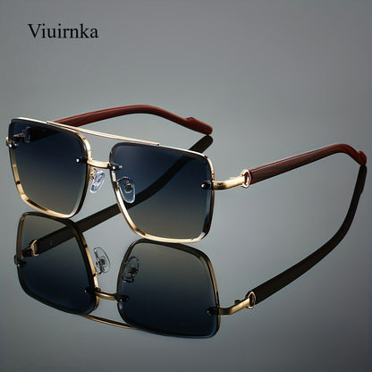 Wood Grain Sunglasses UV400 Square Bridge Frame - AC Lens Gold PC Lightweight Retro Unisex Men Women Driving Travel Street Style 7 Colors