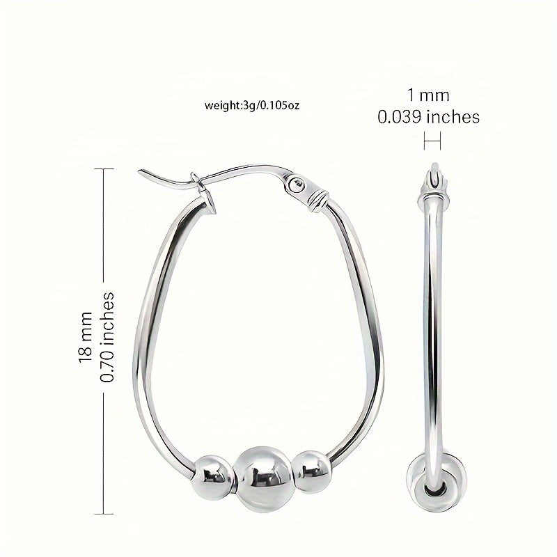 1 pair of S925 pure silver 3-bead ring earrings, 18mm pendant bead ring earrings, suitable for women, suitable for important holidays to give as gifts to family and friends, exquisite earrings with gift box