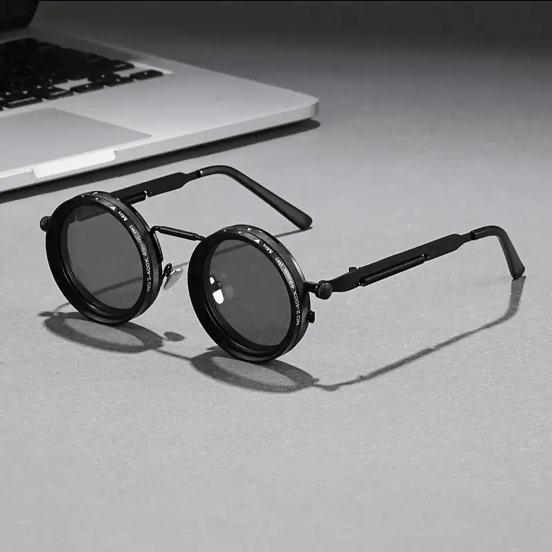 Steampunk Rotating Lens Glasses - Adjustable ND Mechanical Style Frame for Men Women, Cyberpunk Retro Sunglasses with Variable Brightness Lenses for Driving Outdoor, Unisex Fashion Eyewear