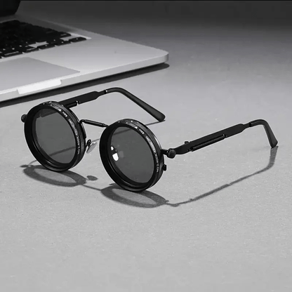 Steampunk Rotating Lens Glasses - Adjustable ND Mechanical Style Frame for Men Women, Cyberpunk Retro Sunglasses with Variable Brightness Lenses for Driving Outdoor, Unisex Fashion Eyewear