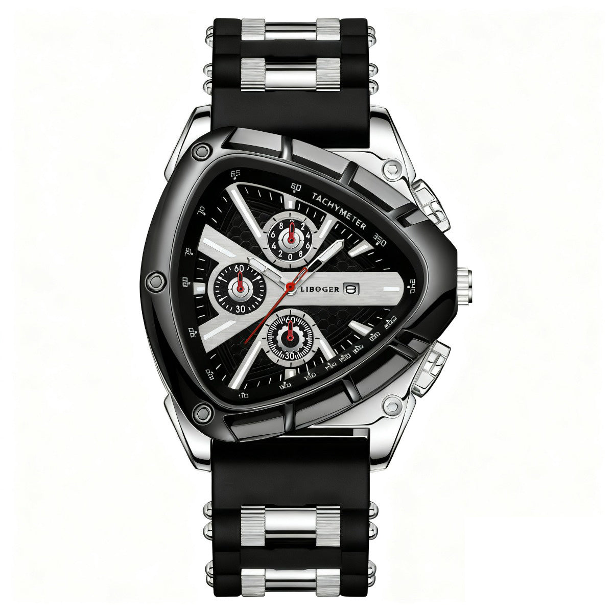 Men's Triangular Dial Quartz Watch – Unique Luxury Design, Silicone & Steel Band, Date Chronograph, Business Casual Wristwatch, Gift for Him