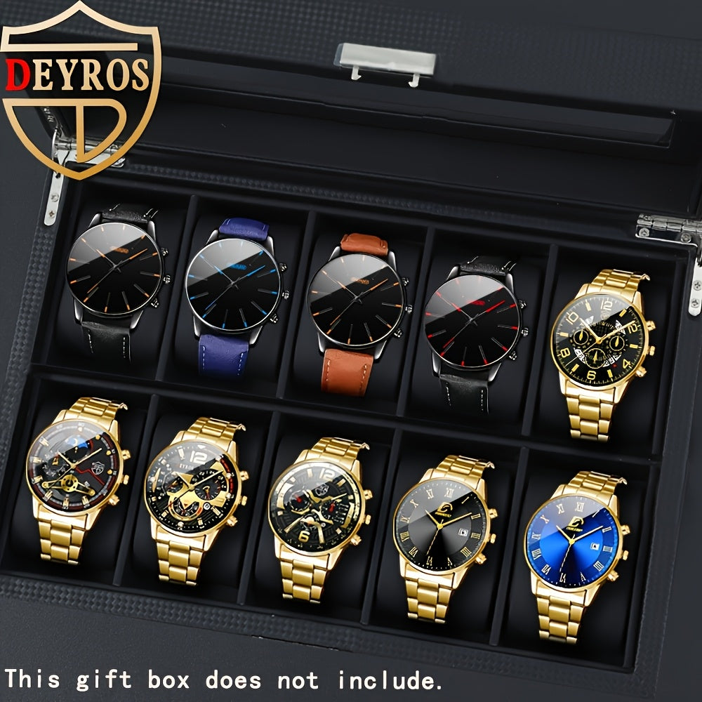 Men's Watch Set 10pcs Casual Analog Quartz Watches Alloy Faux Leather Multiple Colors Date Display Ideal Gift for Men Christmas Valentine Father's Day Reloj