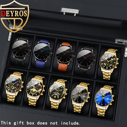 Men's Watch Set 10pcs Casual Analog Quartz Watches Alloy Faux Leather Multiple Colors Date Display Ideal Gift for Men Christmas Valentine Father's Day Reloj