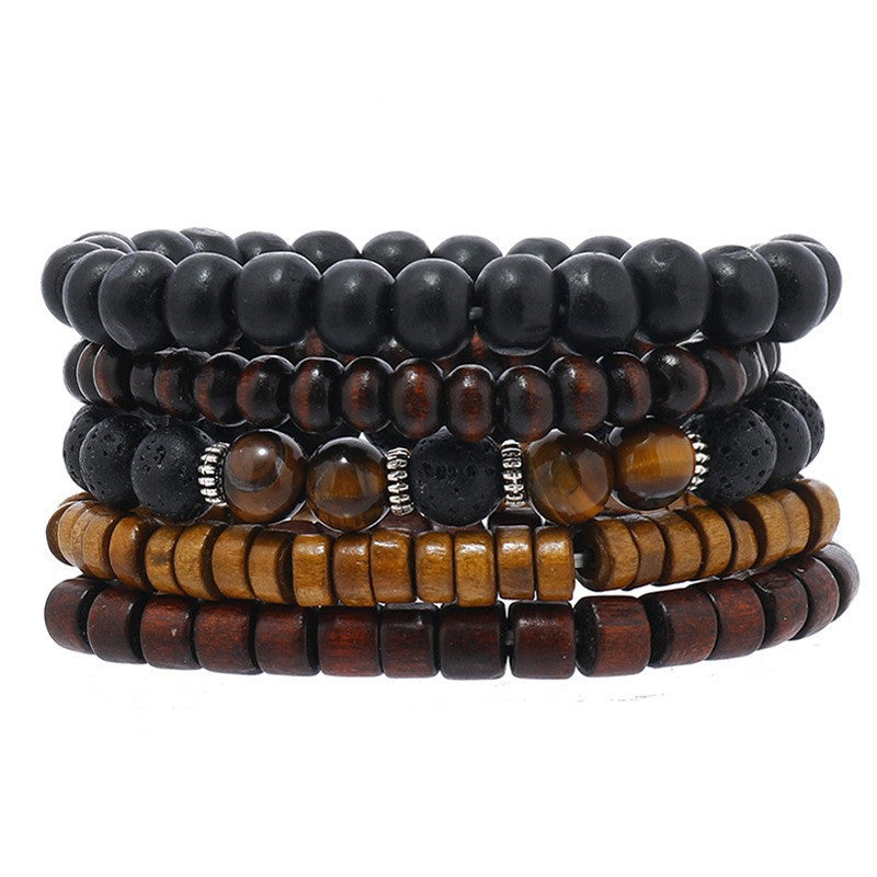 Men's Bracelet Set 12pcs – Tiger Eye Stone, Moonstone Beads & Woven Leather Rope, Vintage Stackable Bracelets for Casual & Party Wear, Fashionable Gift