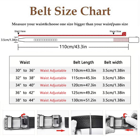2pcs Men's Genuine Leather Belt with Automatic Ratchet Buckle - Adjustable, Comfort Fit for Business & Casual Wear - Perfect Christmas Gift