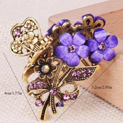 Hair Claw Clips 5pcs Set Vintage Colorful Floral Rhinestone Metal Alloy Bun Clip Elegant Hair Accessories for Women Medium Long Hair Daily Party Wear Gift