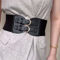 A Plain Bimetallic Buckle Width Women'S Corset Belt, a Casual And Easy Elastic Accessory for Dresses, Shirts, Coats, Suits, Suitable for Parties, Commuting, Street Events, And Holiday Outfits (Packaged in an Opp Bag)