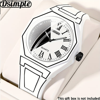 Minimalist Cartoon Quartz Watch Silicone Strap Geometric Dial Unisex Casual Wristwatch for Men Women White Black Red Blue Green