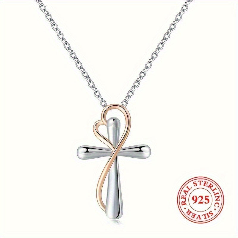925 Sterling Silver Love Cross Women's Pendant Necklace Jewelry Gift for Mother, Soulmate, Girlfriend