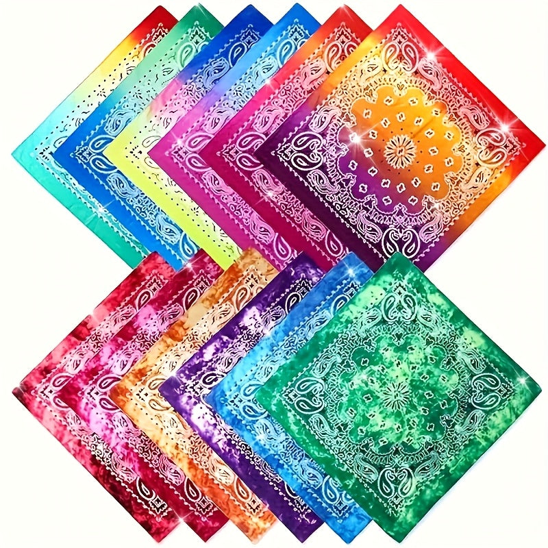 [Tie-Dye Headbands] 12pcs Tie-Dye Paisley Headbands - Vibrant Hip-Hop and Punk Style Headbands, Unisex Blend Scarves, Retro Fashion Accessories, Assorted Colors, Headscarves | Bright Colors | Decorative Stitching