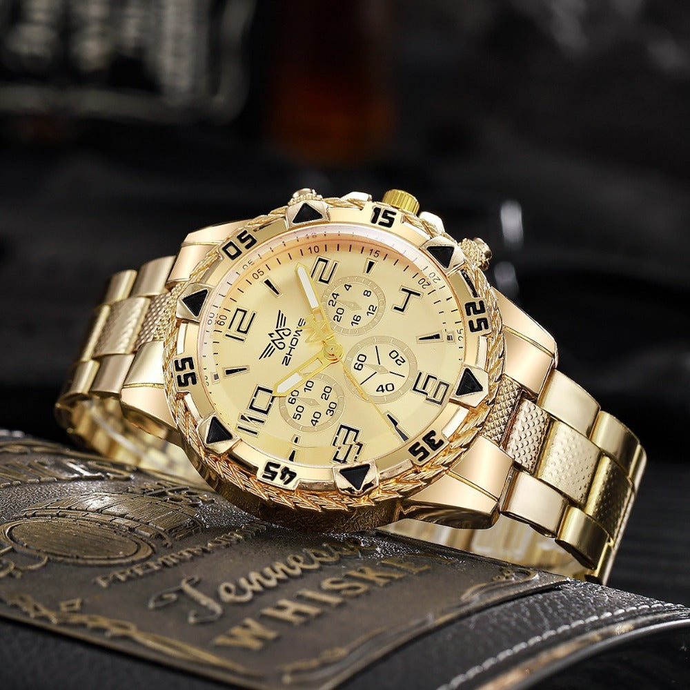 Gold Plated Men'S Sport Watch Chunky Case Chrono Function | Bold And Trendy, Without Battery