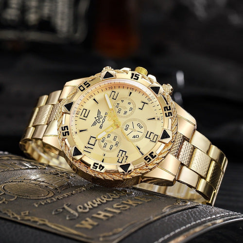 Men's Chunky Sport Watch – Gold & Silver Plated Chronograph-Style Bold Case, Blue Dial Option, Trendy Fashion Wristwatch for Men