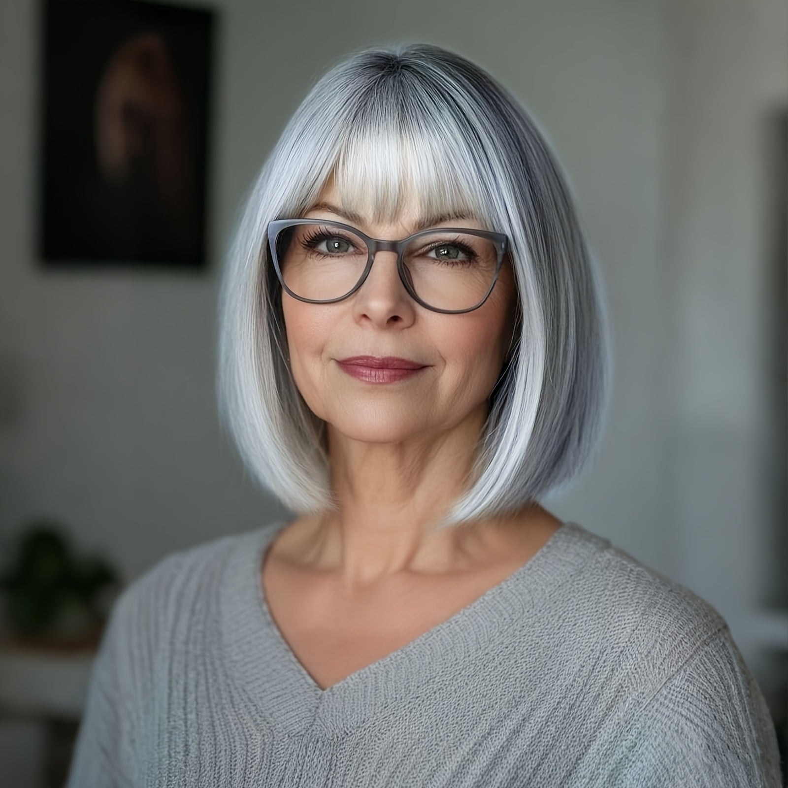 8 Inch Short Straight Gray Wig with Bang for Women Costume Cosplay Wig Or Daily Use