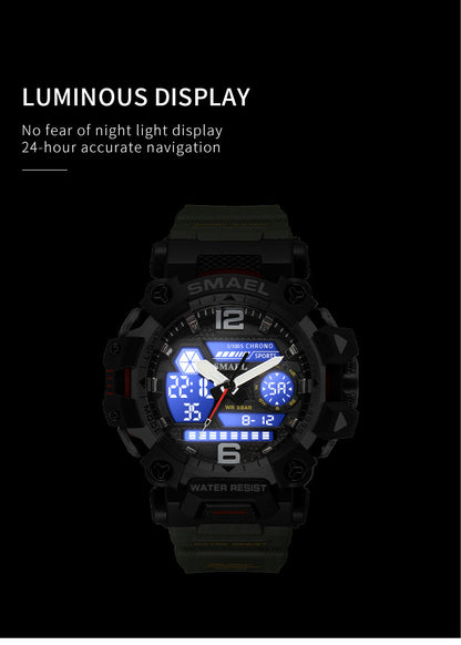 SMAEL Tactical Military Sports Watch for Men — Waterproof, Night Light, Alarm, Calendar