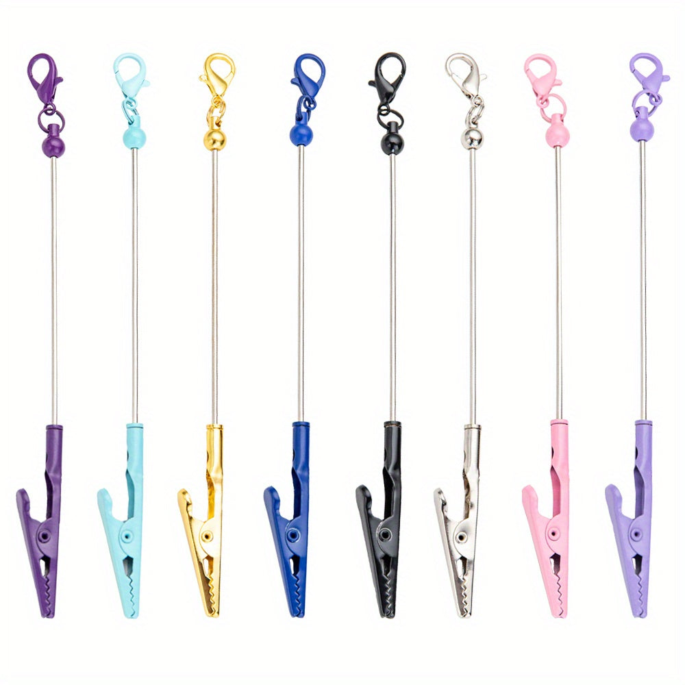 8/16pcs Beaded Business Card Holder Keychain Multi-Function Blank Alligator Clip for Business Cards, Photos, Notes And Messages - Office Essentials