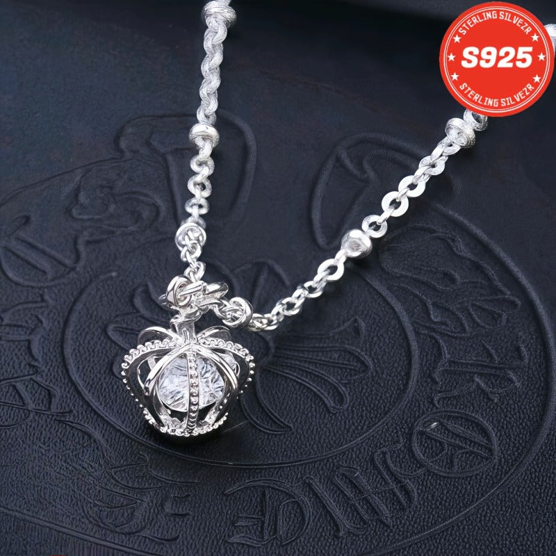 S925 Pure Silvery 5A Zirconia Crown Necklace, Durable, Low Allergenic, Is An Ideal Gift For Men, Women, Wives, Girlfriends, Mothers And Daughters On Anniversaries, Halloween, Christmas And Special Occasions, Total Weight Of The Product (2g)