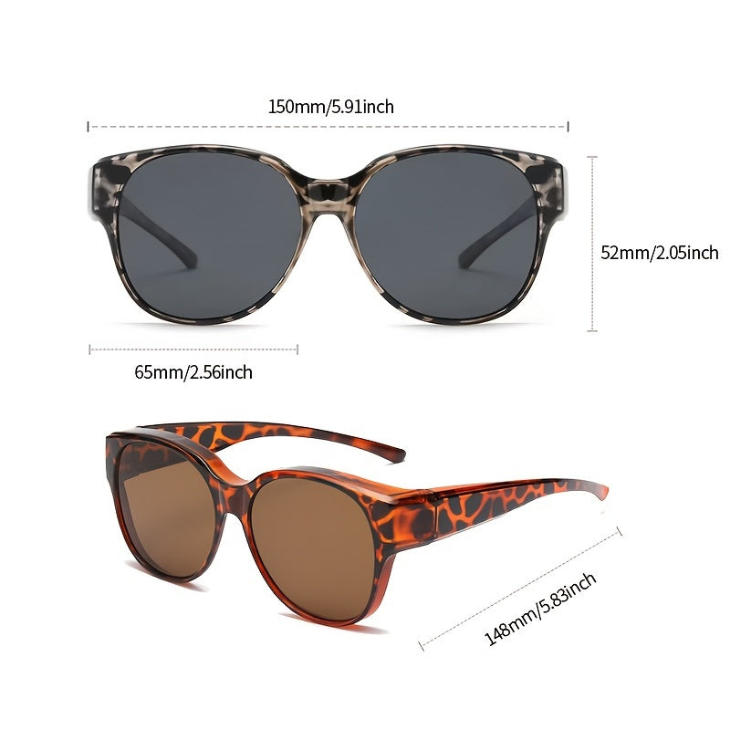 Retro Clip-On Glasses 2-Pack — Vintage Round Frames, No Tools Needed, Lightweight Leopard Pattern Eyewear for Men & Women, Party & Daily Use Gift