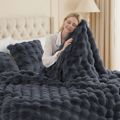 3D Faux Rabbit Fur Fleece Blanket - Double-Sided All-Season Throw – main product image