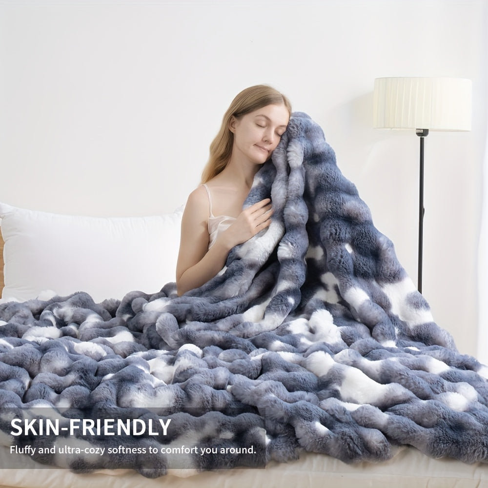 3D Faux Rabbit Fur Fleece Blanket - Double-Sided All-Season Throw – view 3