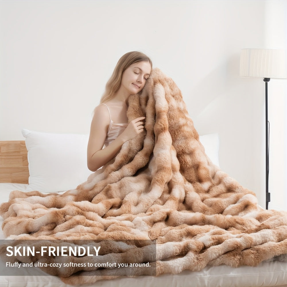 3D Faux Rabbit Fur Fleece Blanket - Double-Sided All-Season Throw – view 6